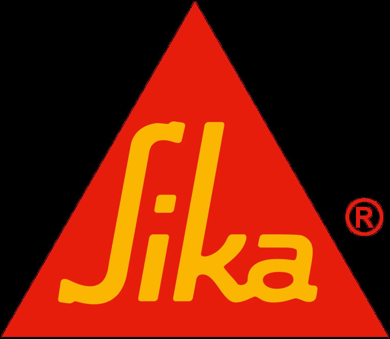 Sika company logo featuring red triangle with yellow text and registered trademark symbol